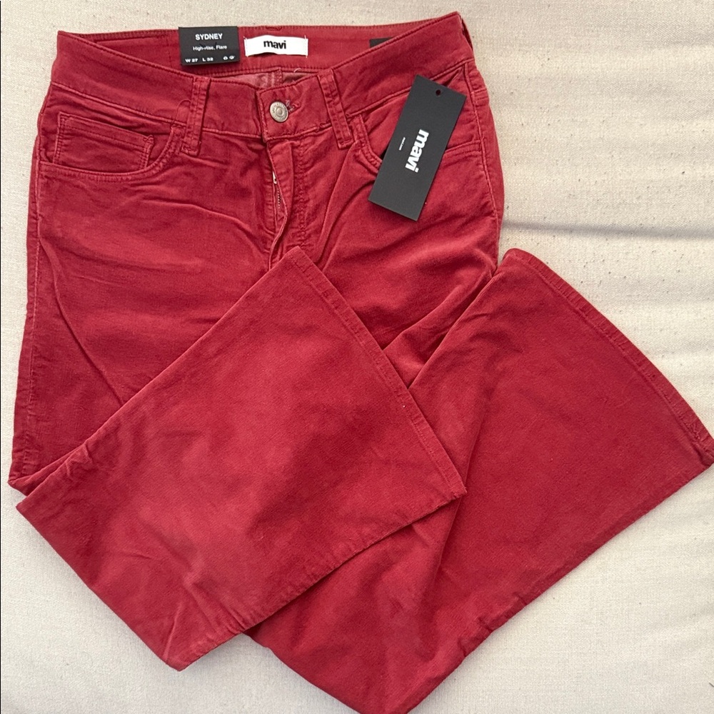 Mavi Women's Vibrant Red High Rise Flare Leg Corduroy Jeans